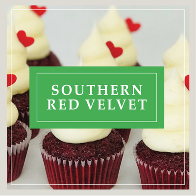 A Southern Red Velvet cupcake at Cupcake DownSouth, a dessert bakery in Charleston, SC and Columbia, SC